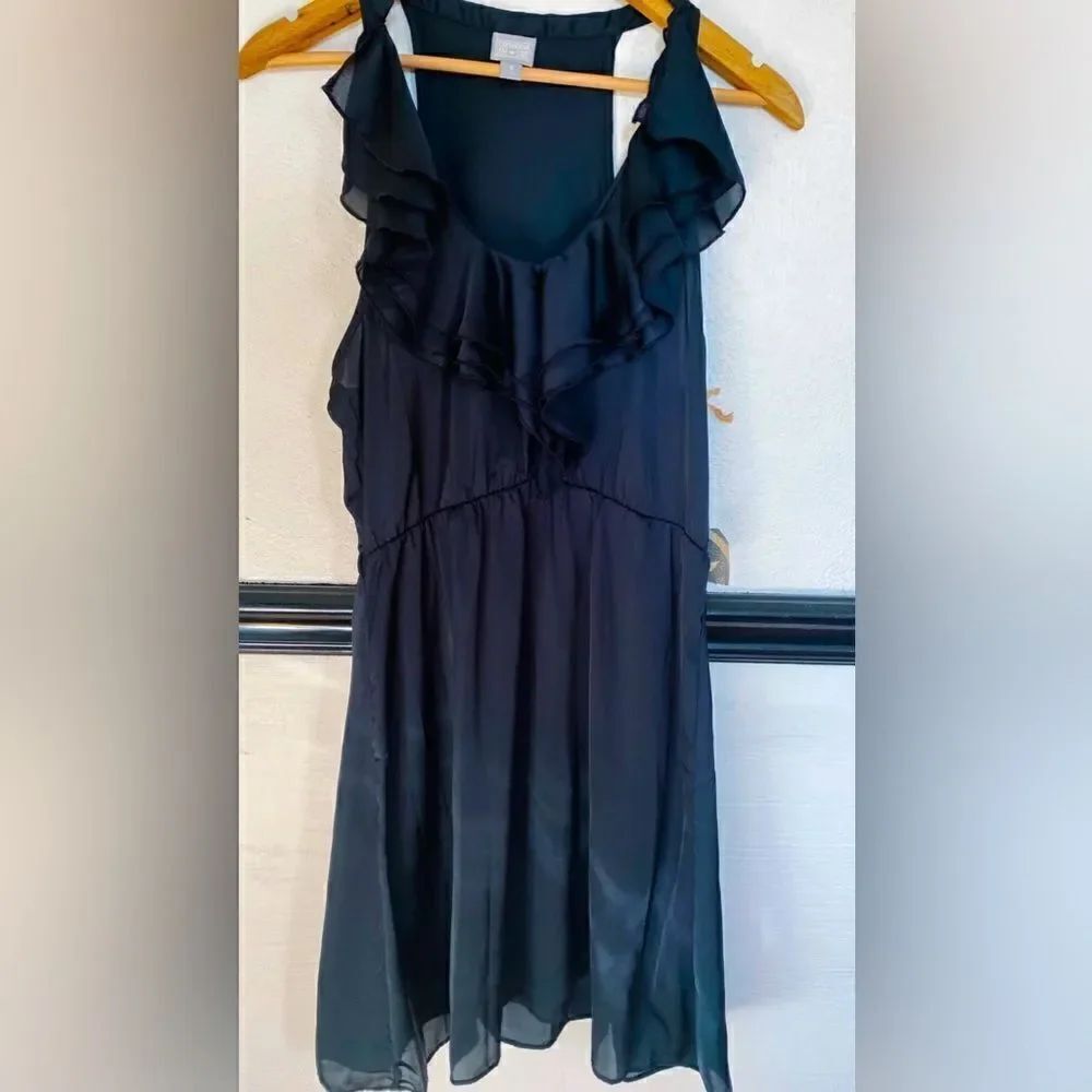 NWT Converse Small Women’s Dress Black Sheer Ruffle Neckline Sleeveless S LBD